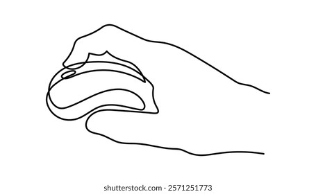 Computer optical mouse tool one line art,hand drawn input office device,idea laptop internet work drawing continuous contour.Online earning concept,minimalistic art drawing.Isolated.Editable stroke.