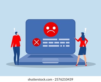 Computer outage,people victims looking at computer laptop outage,error or failure causing by software update mistake, operating system crash or cyber attack,server down or technical issue concept 