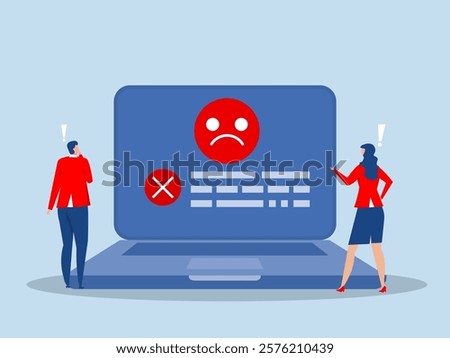 Computer outage,people victims looking at computer laptop outage,error or failure causing by software update mistake, operating system crash or cyber attack,server down or technical issue concept 