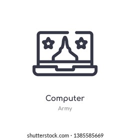 computer outline icon. isolated line vector illustration from army collection. editable thin stroke computer icon on white background
