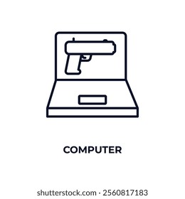 computer outline icon. Linear vector from army and military concept. Thin line computer icon isolated on white background