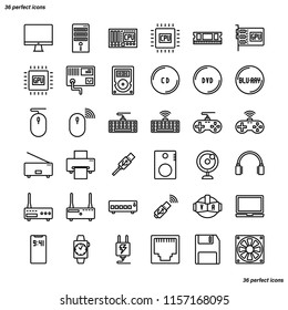 Computer Outline Icons perfect pixel. Use for website, template,package, platform. Concept business object design.