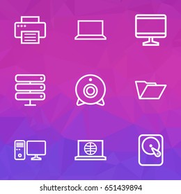 Computer Outline Icons Set. Collection Of File, Camera, Laptop And Other Elements. Also Includes Symbols Such As Personal, Datacenter, Hard.