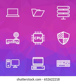 Computer Outline Icons Set. Collection Of Datacenter, File, Computer And Other Elements. Also Includes Symbols Such As Microprocessor, Wifi, Central.