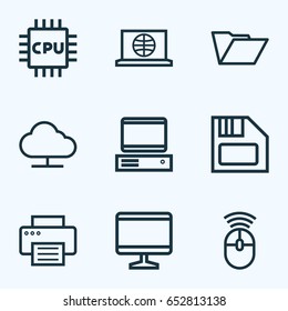 Computer Outline Icons Set. Collection Of File, Storage, Web And Other Elements. Also Includes Symbols Such As Personal, Floppy, Online.