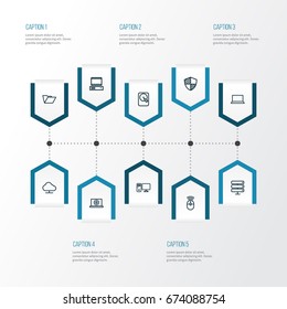 Computer Outline Icons Set. Collection Of Hard Disk, Laptop, Web And Other Elements. Also Includes Symbols Such As Folder, Cloud, Dossier.