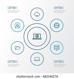 Computer Outline Icons Set. Collection Of Laptop, Web, Cpu And Other Elements. Also Includes Symbols Such As Connect, Cloud, Folder.