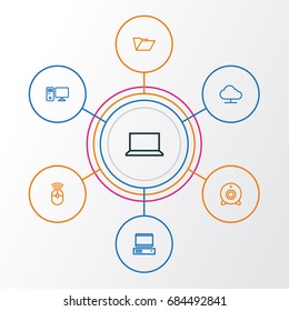 Computer Outline Icons Set. Collection Of Laptop, PC, Storage And Other Elements. Also Includes Symbols Such As Personal, Notebook, Remote.