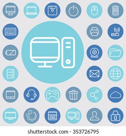 computer outline, thin, flat, digital icon set for web and mobile