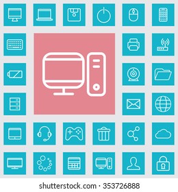 computer outline, thin, flat, digital icon set for web and mobile