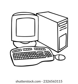 computer outline vector illustration,
isolated on white background.Top view