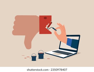 Computer paint a thumb down. Burnout from exhausted work, mental breakdown or depression concept. Vector illustration
