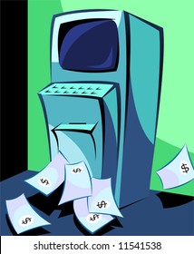 computer and paper printed dollar symbols 	