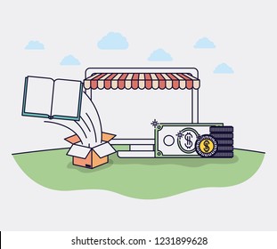 computer with parasol and ecommerce icons
