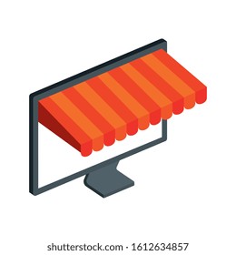 computer with parasol isolated icon vector illustration design