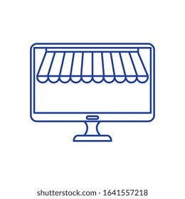 computer with parasol isolated icon vector illustration design