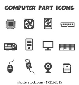 computer part icons, mono vector symbols