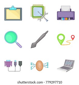 Computer part icons set. Cartoon set of 9 computer part vector icons for web isolated on white background