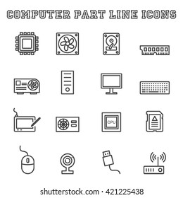 computer part line icons, mono vector symbols