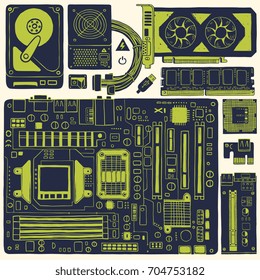 computer parts, abstract technology background vector illustration pattern