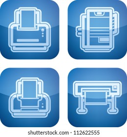 Computer parts and accessories, pictured here from left to right:  Laserjet Printer, Heavy duty Laserjet Printer, Inkjet Printer, Plotter.