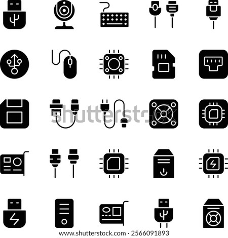 Computer parts glyph vector icons