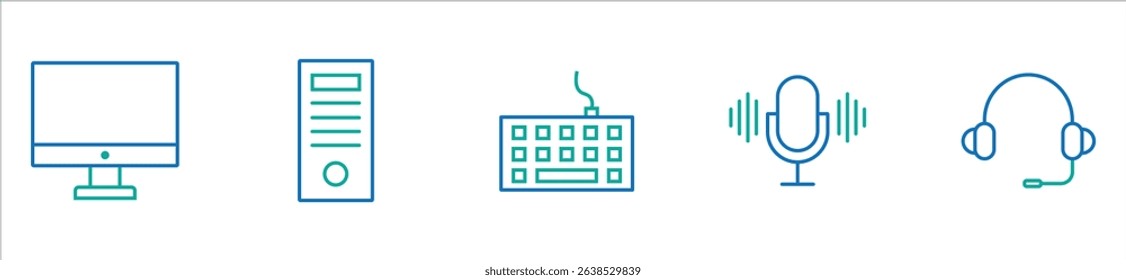Computer parts icon set. Computer components icons containing monitor, server, cpu, hard drive, ram, webcam, printer and more. Solid icon collection.
