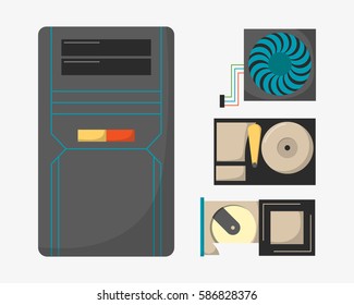 Computer parts network component accessories various electronics devices and desktop pc processor drive hardware memory card vector illustration.
