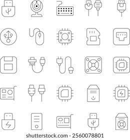 Computer Parts Outline Vector Icons