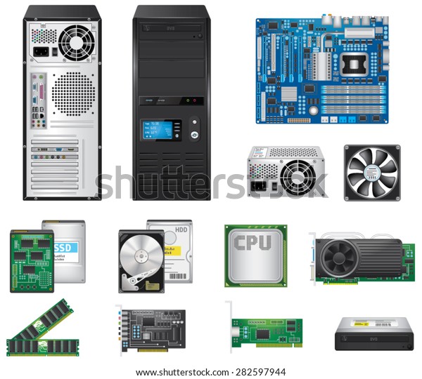 Computer Parts Set Stock Vector Royalty Free 282597944