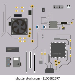 Computer parts set. Vector illustration isolated on background.