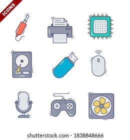 computer parts set vector illustration icon