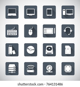 Computer and computer parts vector icon set 