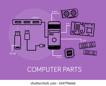 Computer Parts Vector illustration Flat Design