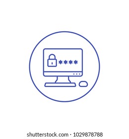 computer with password access, security concept line icon on white