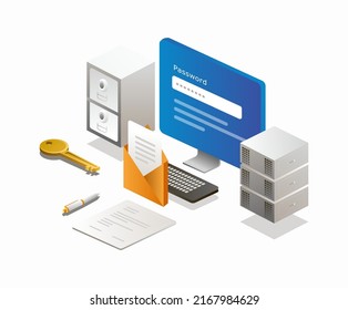 Computer password and email data isometric illustration