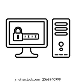 computer with password icon design in modern outline style design. Vector illustration isolated on white background.