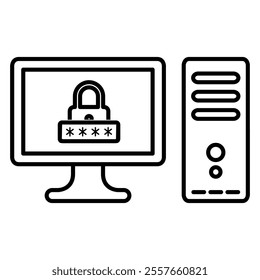 computer with password icon in trendy outline style design. Vector illustration isolated on white background.