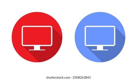 Computersymbol mit langem Schatten. Symbol für Desktop-Monitor