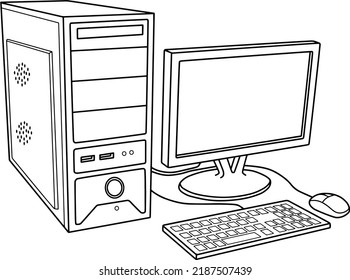 ilustración vectorial de línea pc de computadora aislada en fondo blanco