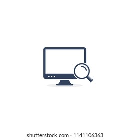 Computer pc with magnifier search icon. Vector isolated simple concept.
