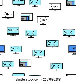 Computer Pc Monitor Vector Seamless Pattern Thin Line Illustration