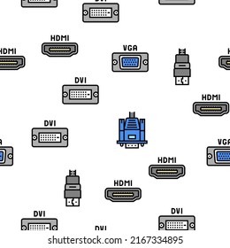 Computer Pc Monitor Vector Seamless Pattern Thin Line Illustration