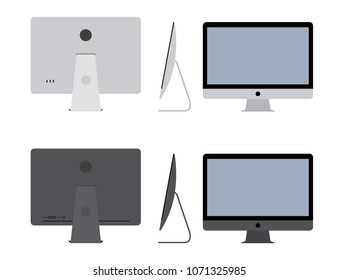 Computer pc, pro top view of a monoblock computer. Conception of professional equipment, monitor, workstation. Modern computer mockup concept. The computer is from different sides.