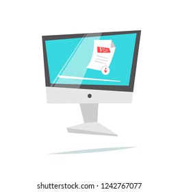 Computer with pdf file. Flat vector illustration in cartoon style isolated on white background.
