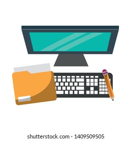 computer with pencil and document icon cartoon vector illustration graphic design