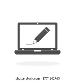Ordenador con lápiz en pantalla, para arte en línea o concepto de escritura - Signo de ilustración de icono vector
