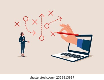 Computer with pencil  to solves tasks. Prioritize work for project management. Modern vector illustration in flat style