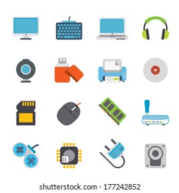 Computer peripherals and accessories icons - vector icon set