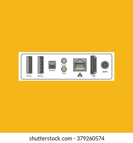 Computer peripherals connectors for Internet, video, audio, data cables. Detailed vector illustration.